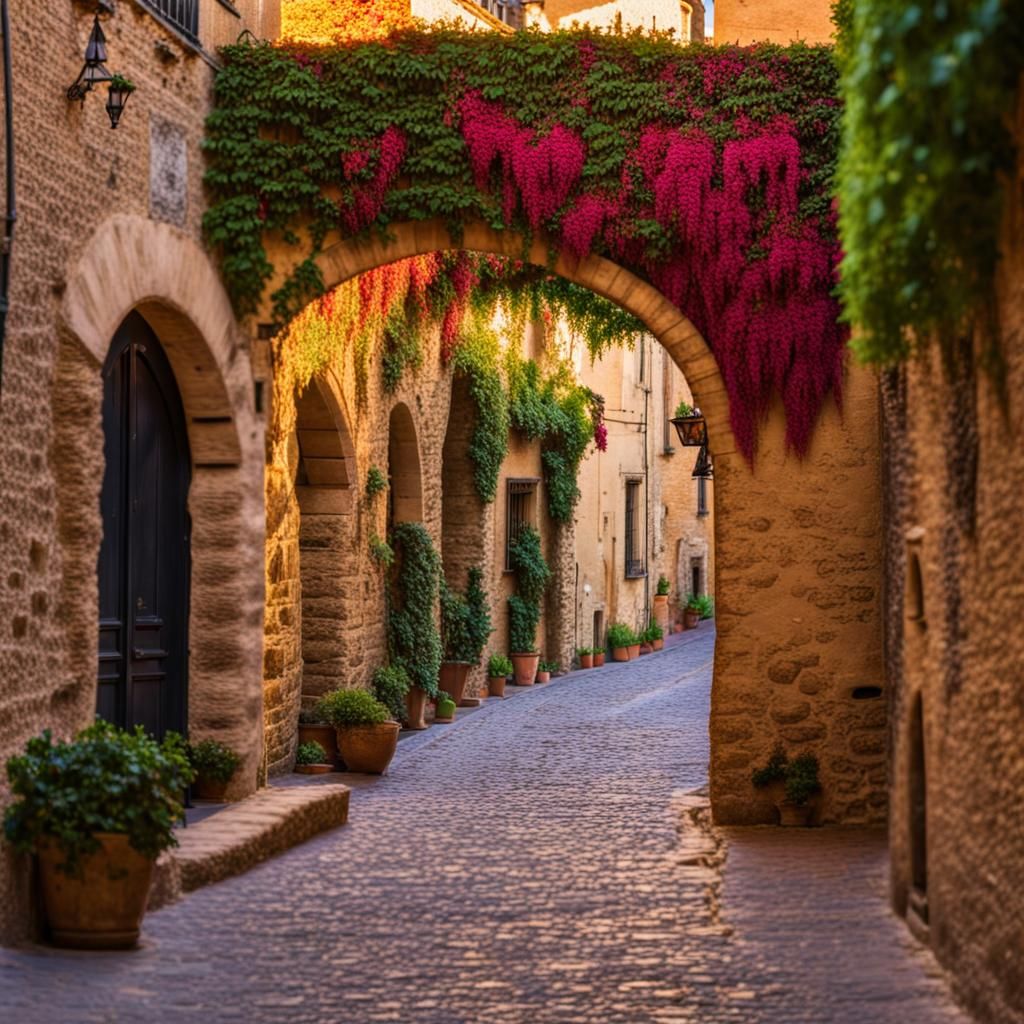 Charming Medieval Square in Catalonia, Spain