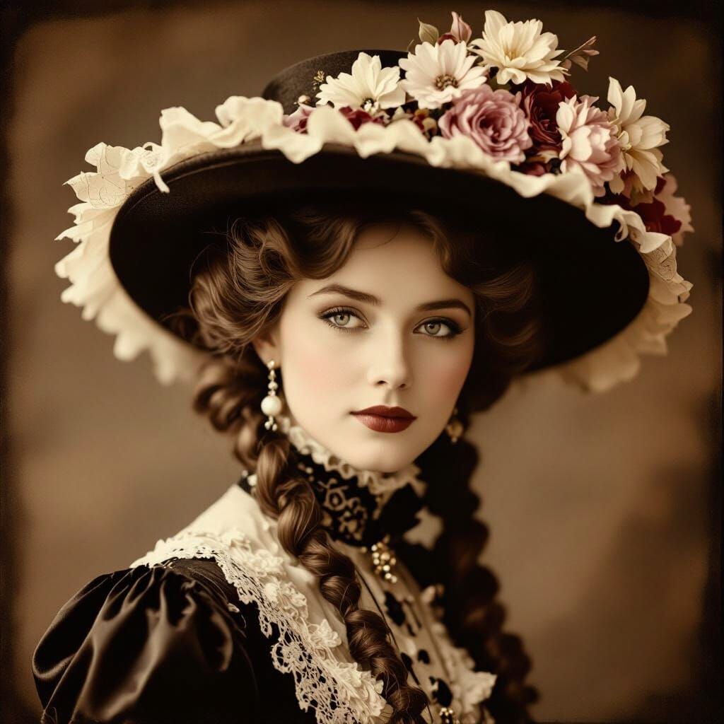 Edwardian Woman in Sepia Duotone Portrait