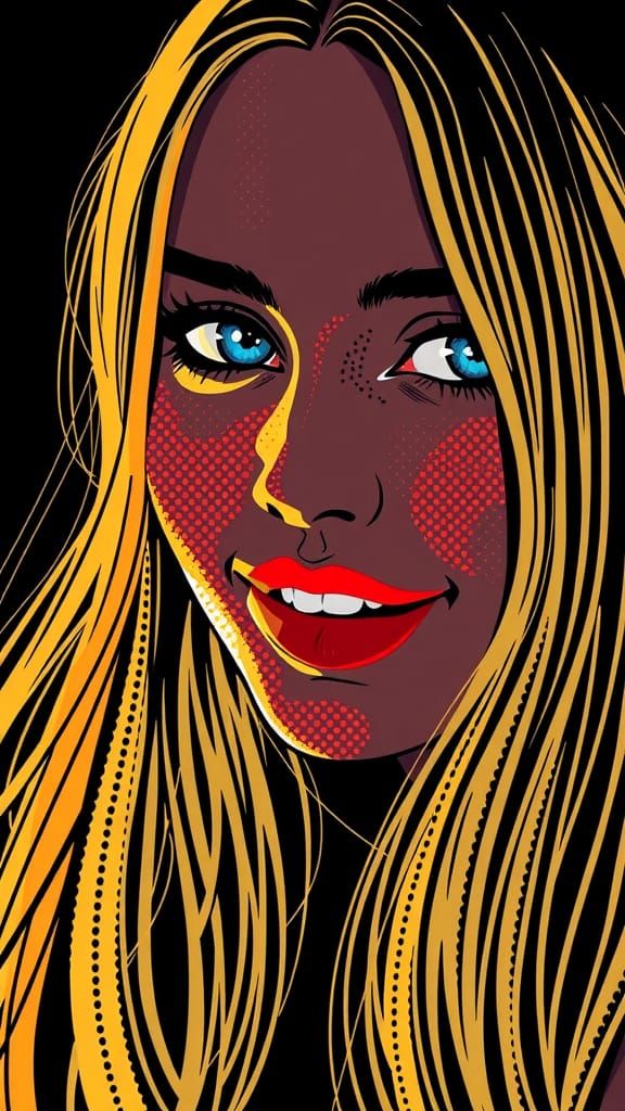 Golden Haired Woman in Pointillism Dot Art