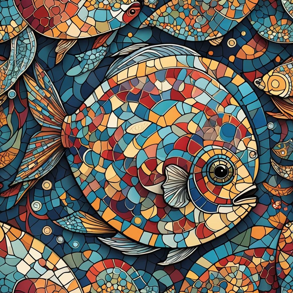 Mosaic Stained Glass Blobfish Illustration
