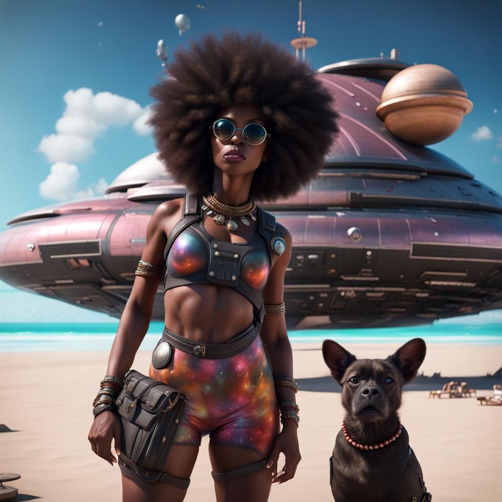 Photorealistic Alien with Afro Chewing Bubblegum