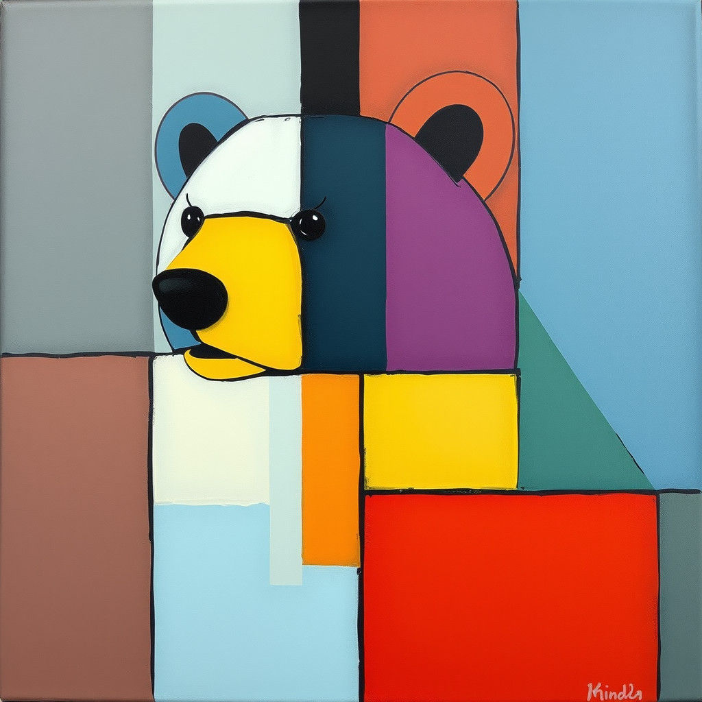 Abstract Bear in Geometric Style with Neon Accents