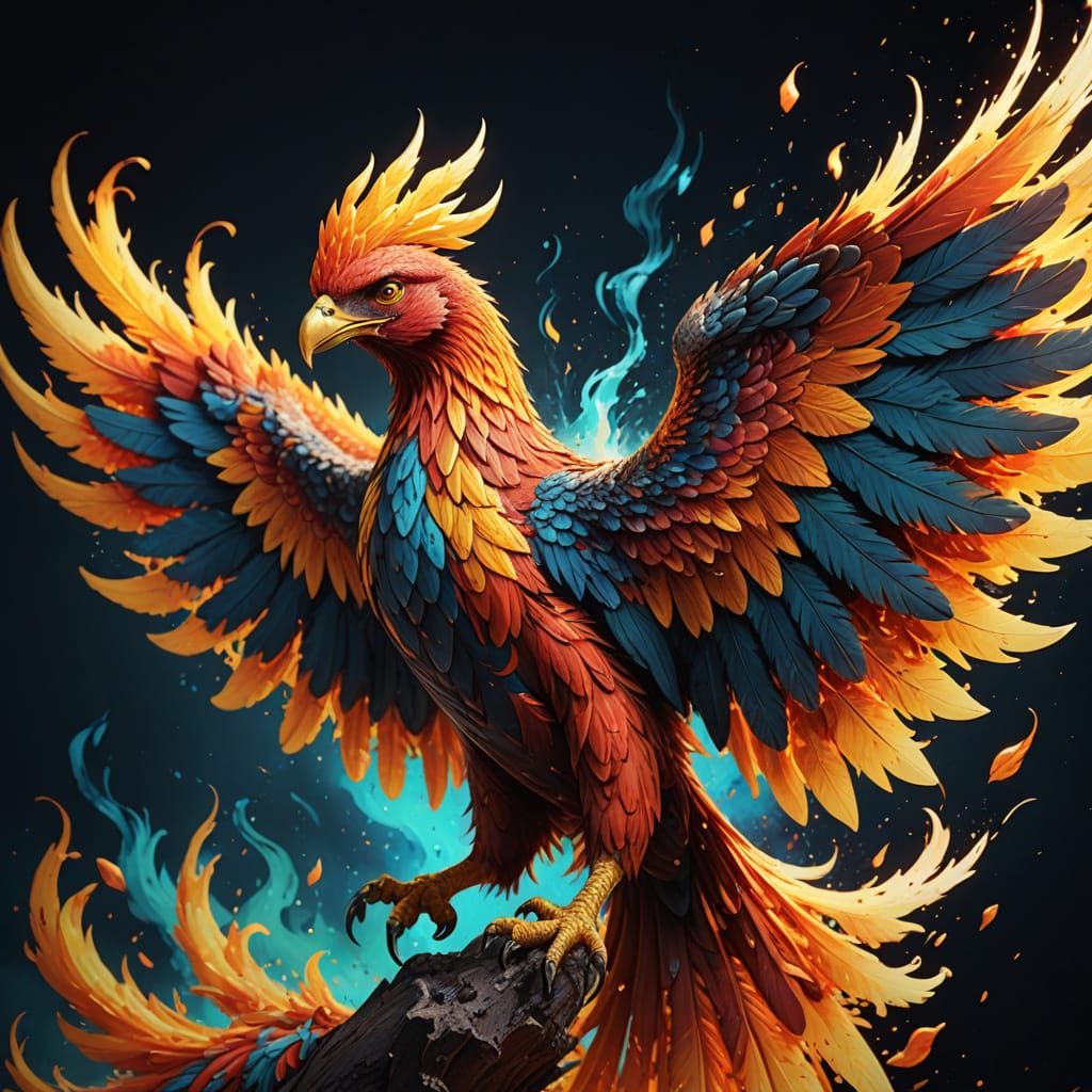Phoenix Emerges from Blazing Ashes in Hyperrealistic Art