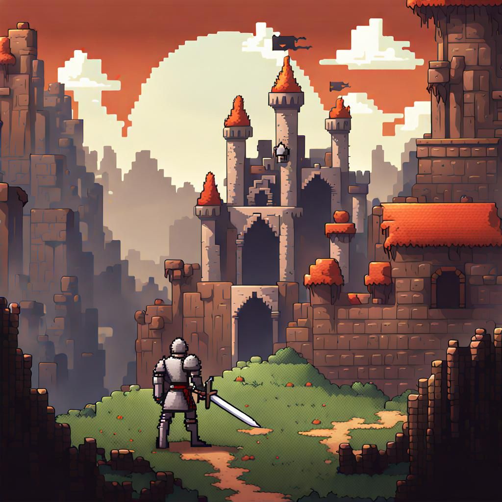 Brave Knight in 8-bit Pixel Art Style