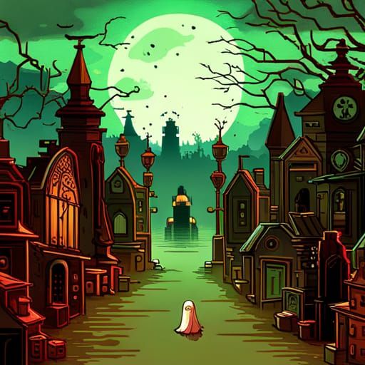 Retro Pixel Art: Ghosts in Haunted Graveyard