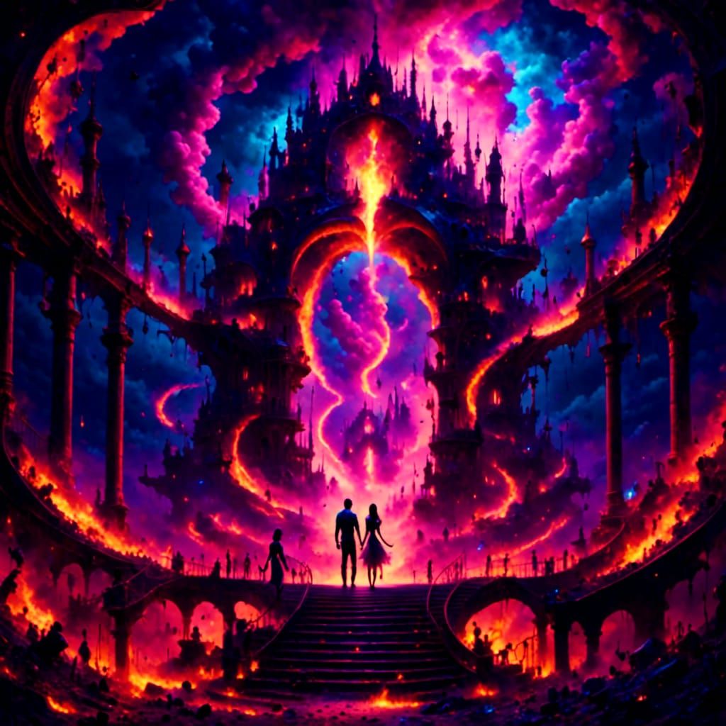 Lovers Meet at Hell's Gate in Purple Fantasy Style
