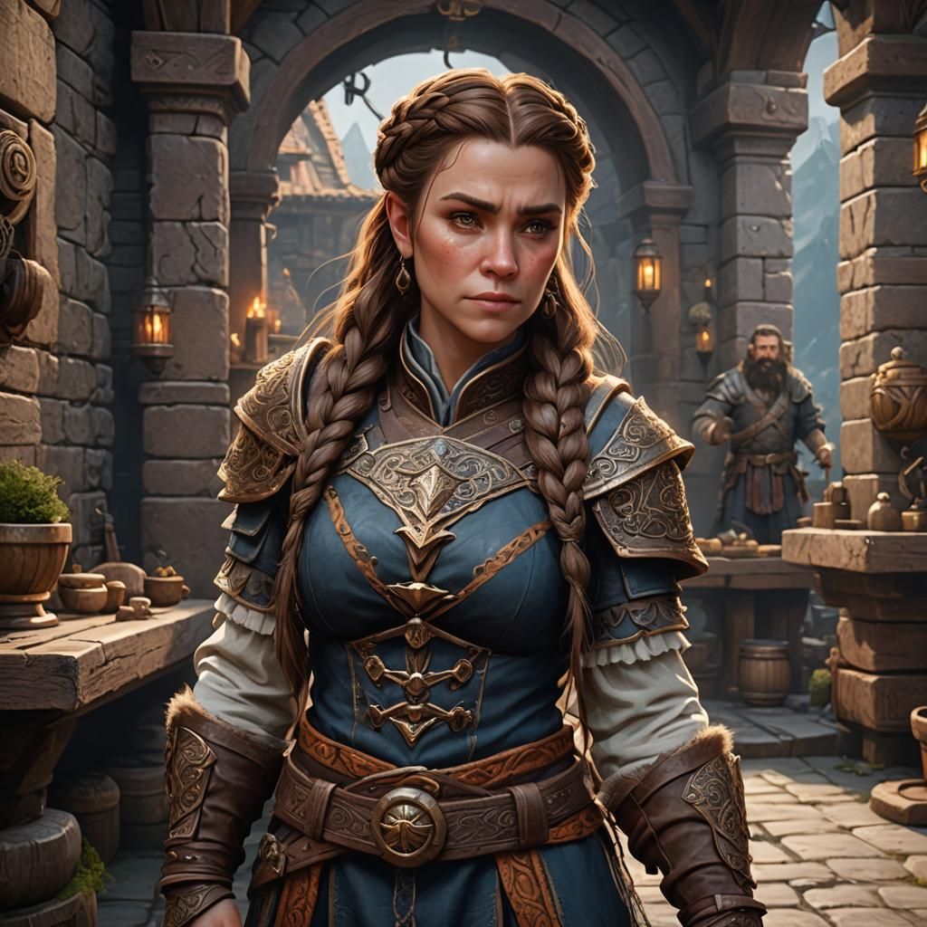 Detailed Matte Painting of a Female Dwarf