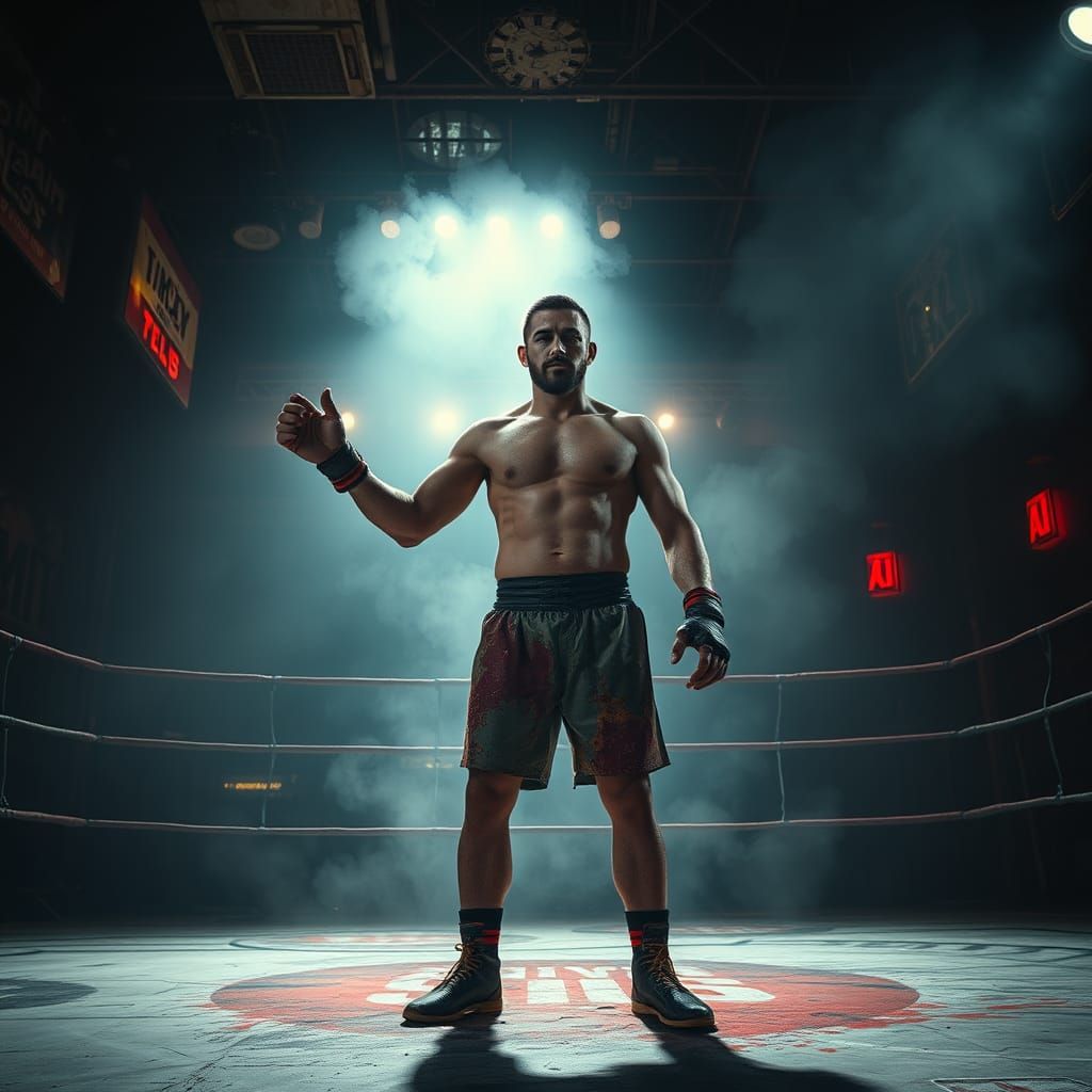 Victorious Fighter in Smoky Arena