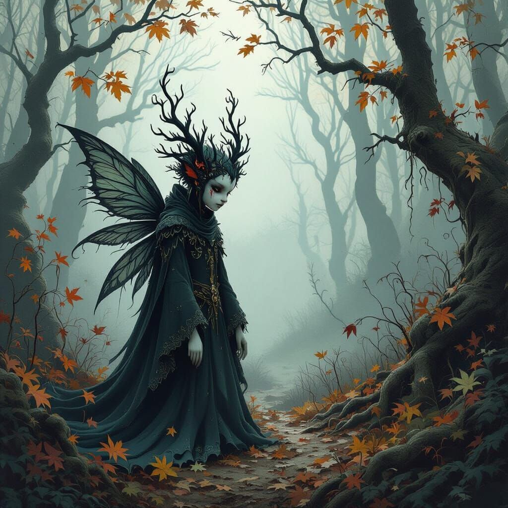 Mystical Changeling in Autumn Forest: Gothic 90s Style