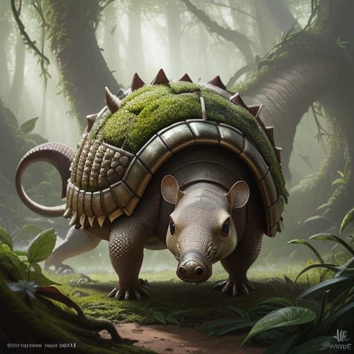 Playful Acorn Armadillo in Hyperrealistic Concept Art
