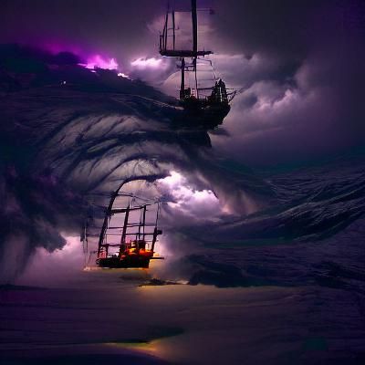 Pirate Ship Sailing Through a Stormy Sea