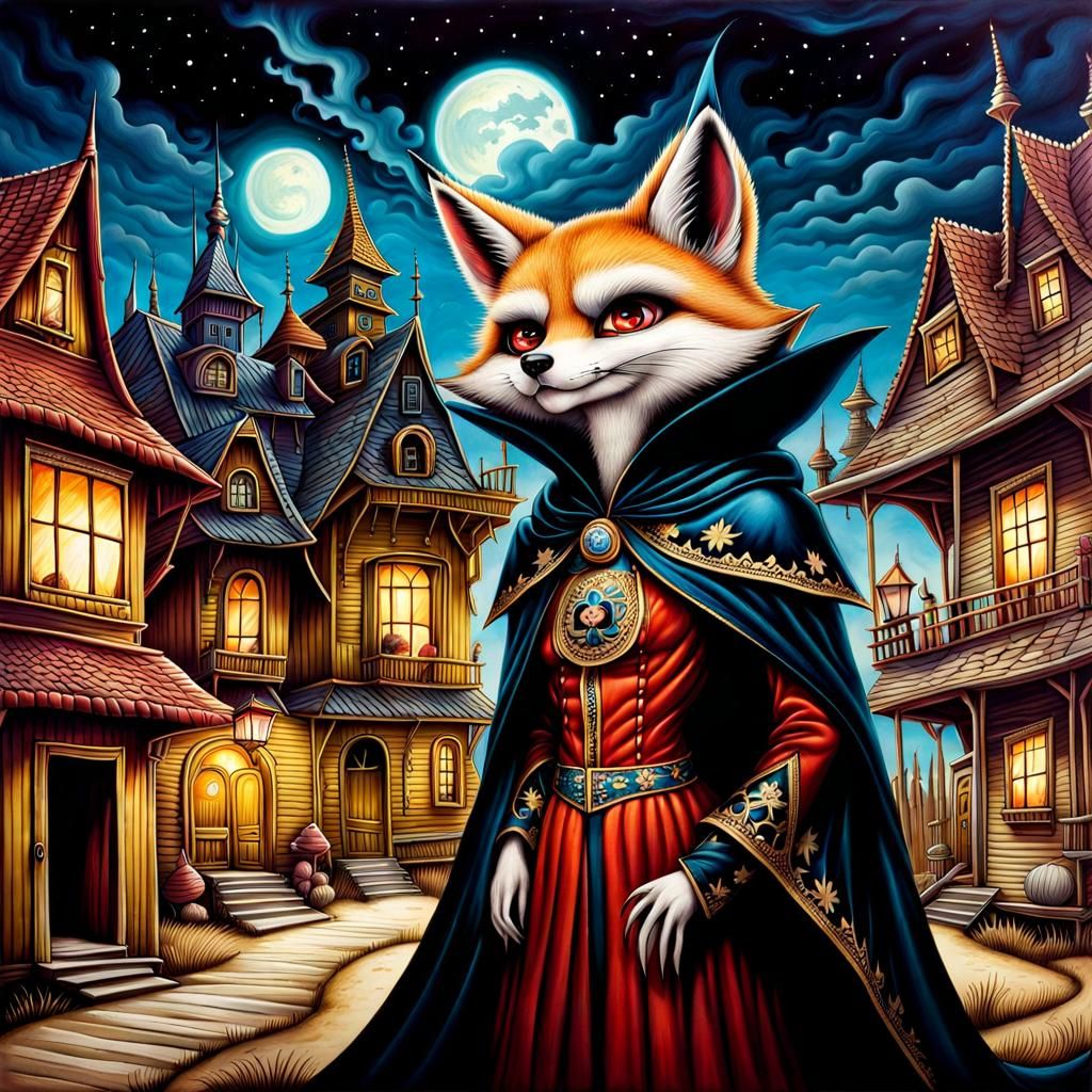Elegant fox in the village