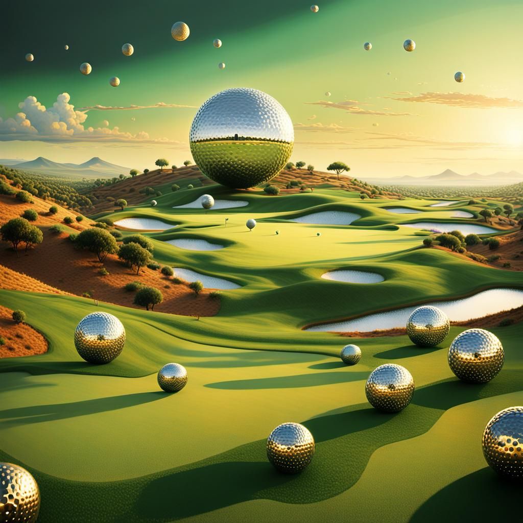 Surreal Golf Course Fairway in Dreamlike Digital Art
