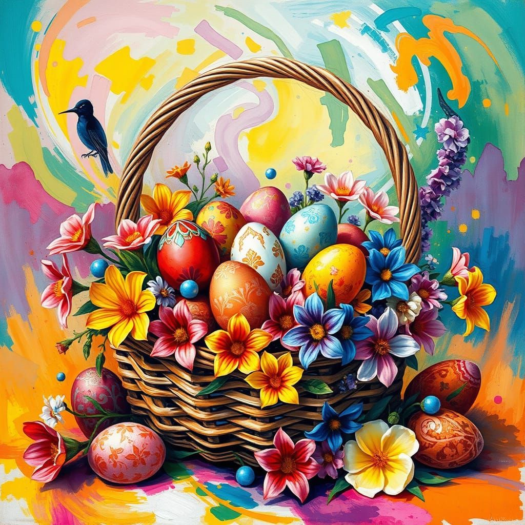 Vibrant Easter Basket in Swirling Complementary Colors, Fine...