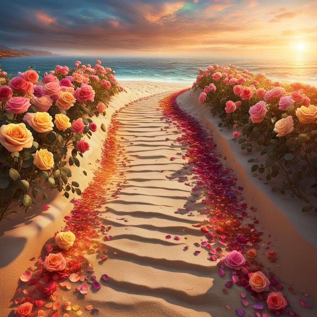 Rainbow Roses Path to Sea: Digital Matte Painting