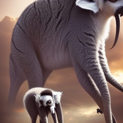 Ring-Tailed Lemur on Elephant: Epic Digital Painting