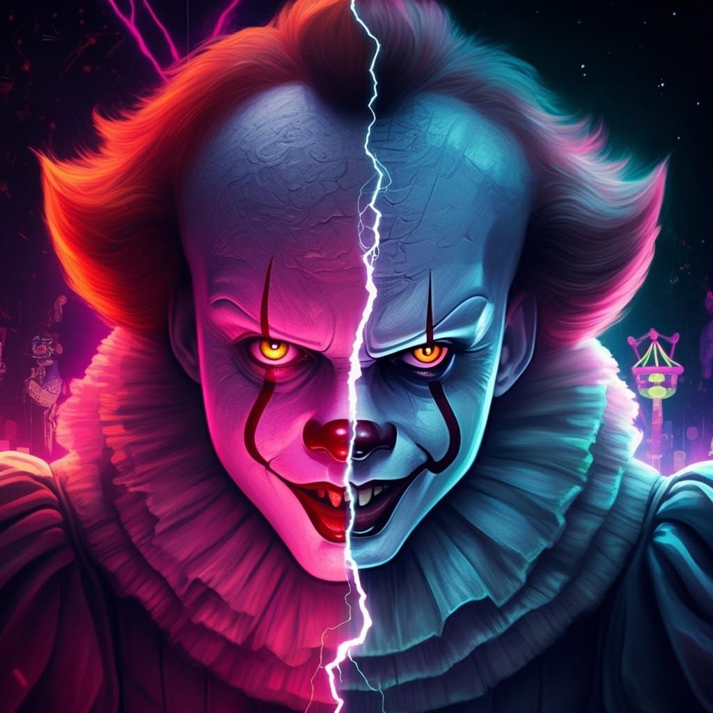 Pennywise Split Screen: Surreal Neon Nightmare