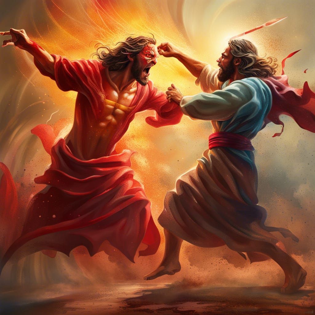 Jesus Fighting a Devil in Hyperrealistic Style