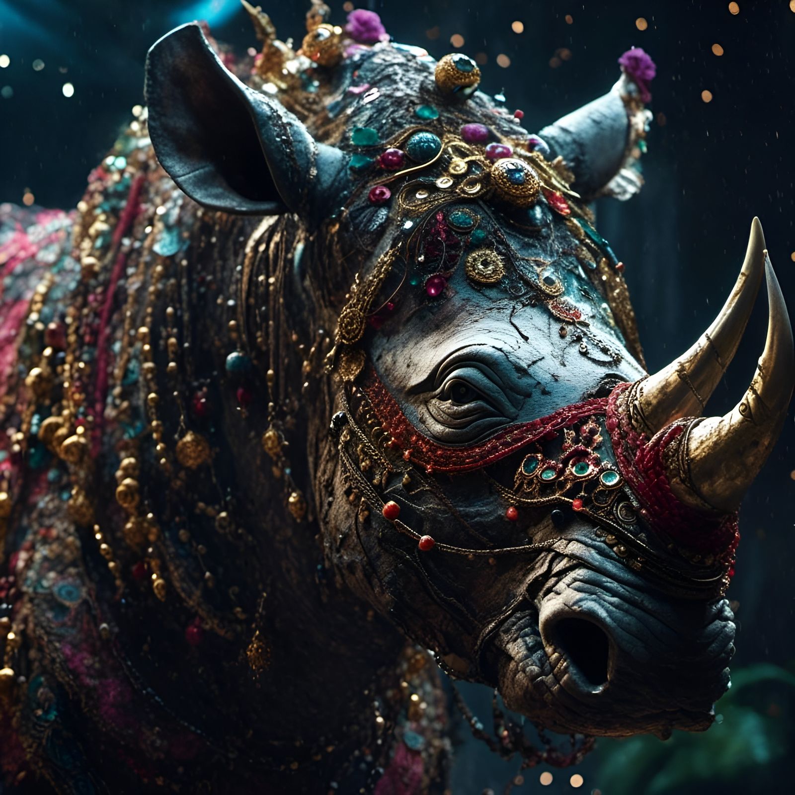 Photorealistic Mythical Voodoo Rhino Portrait