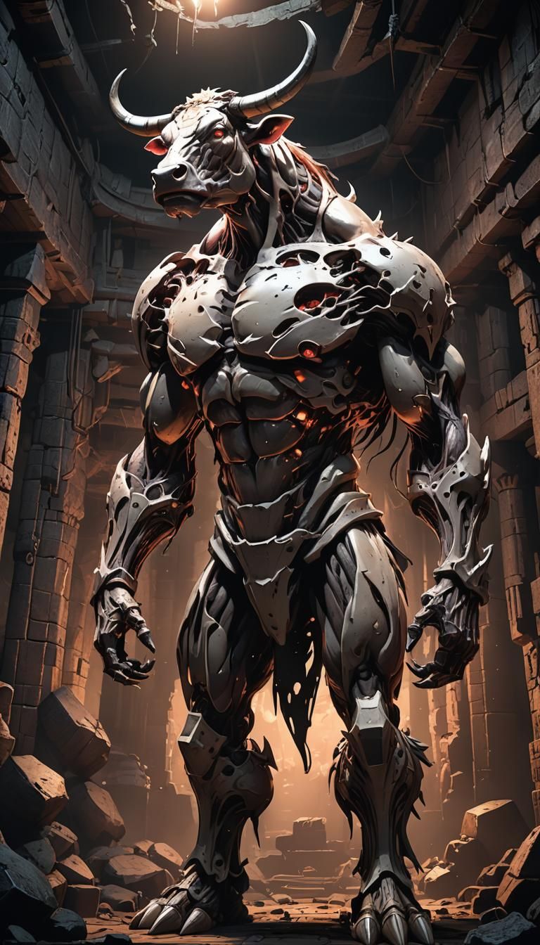 Titan Cow in Dark Dungeon: 3D Anime Art