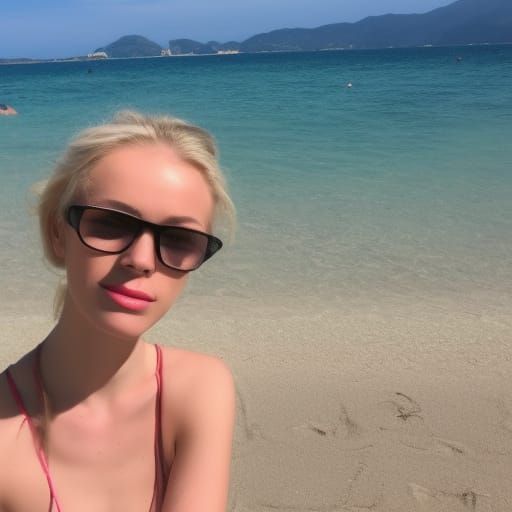 Nude Blonde Woman Sunbathing on French Beach