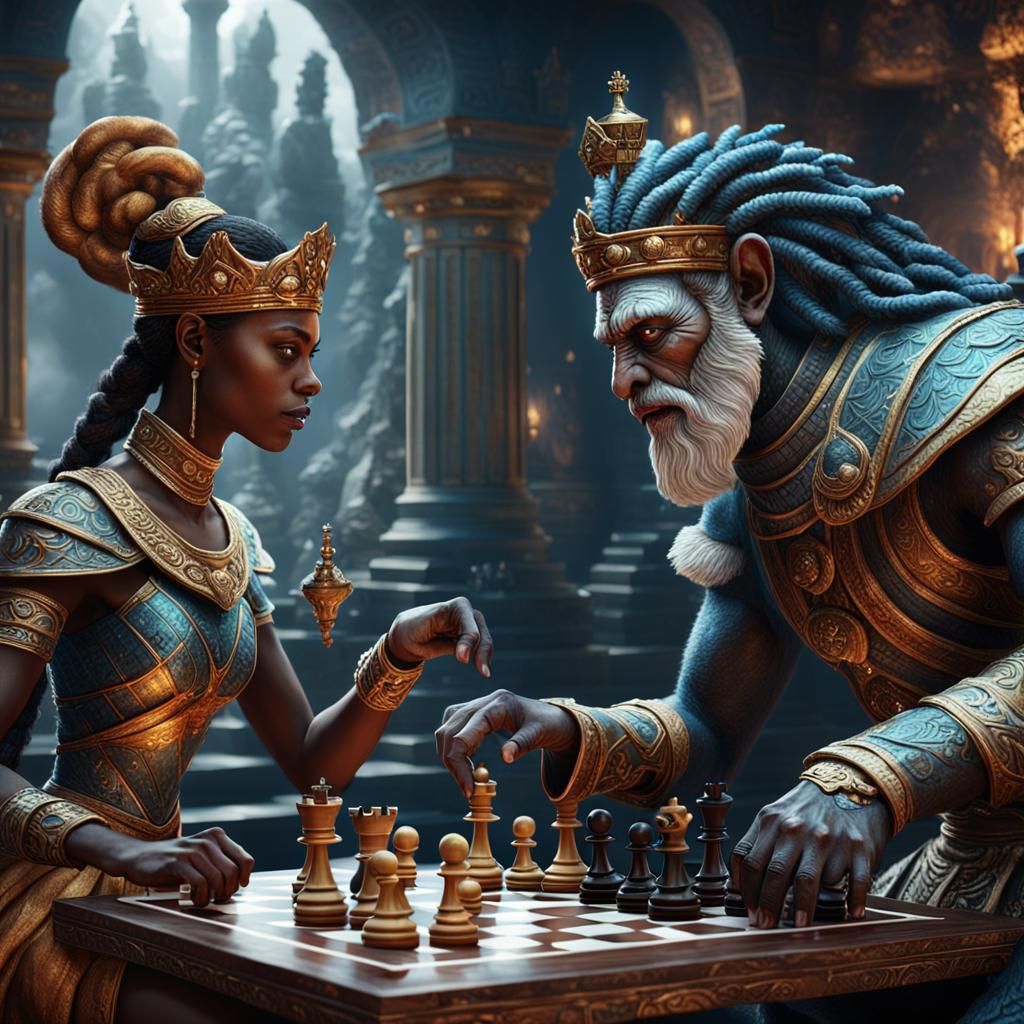 Fox Goddess Plays Chess, Detailed Matte Painting