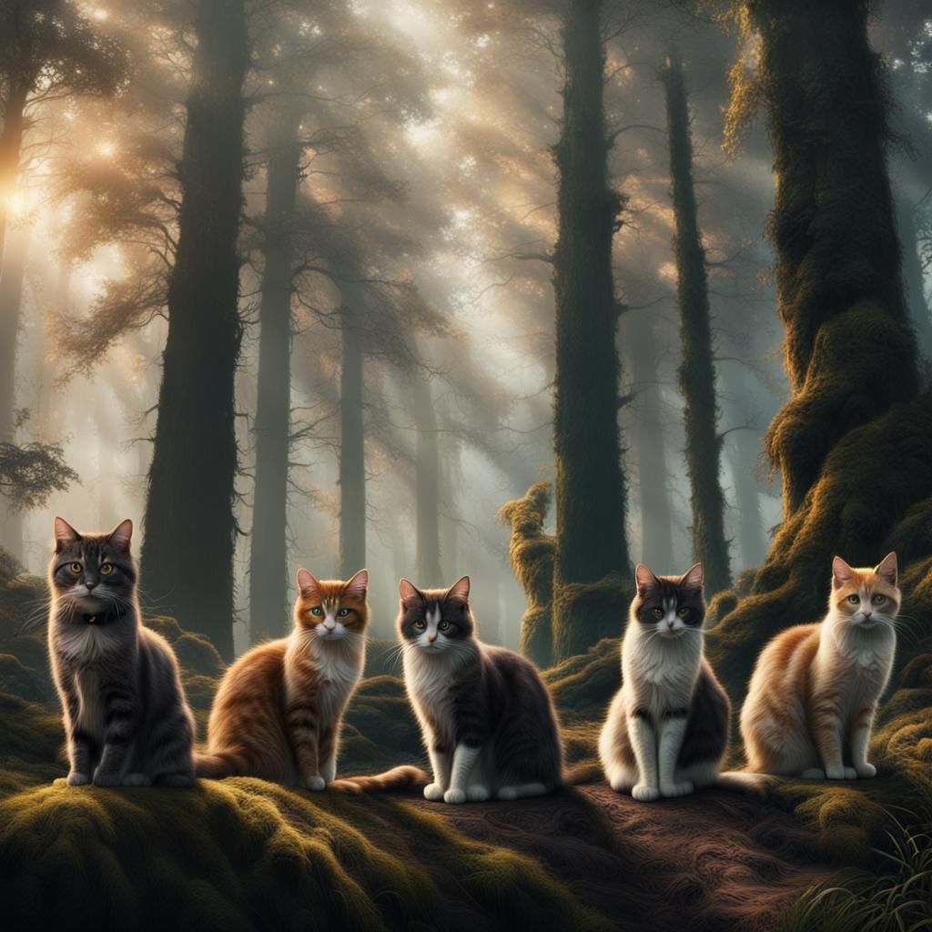 Cats in Forest: Epic Digital Matte Painting