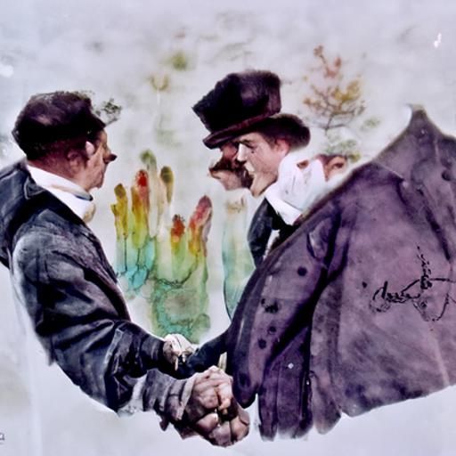 Men Shaking Hands with Mutual Dislike, Watercolor