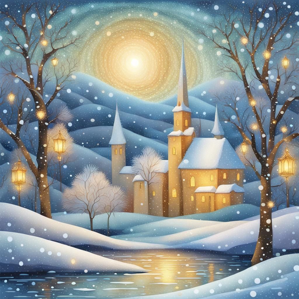 Enchanted Winter Christmas Card in Klimt Style