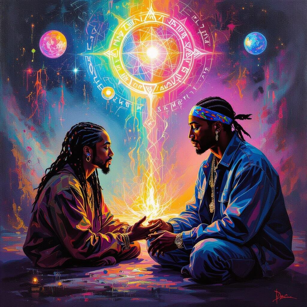Surreal Oil Painting: Meeting Tupac in Ethereal Light