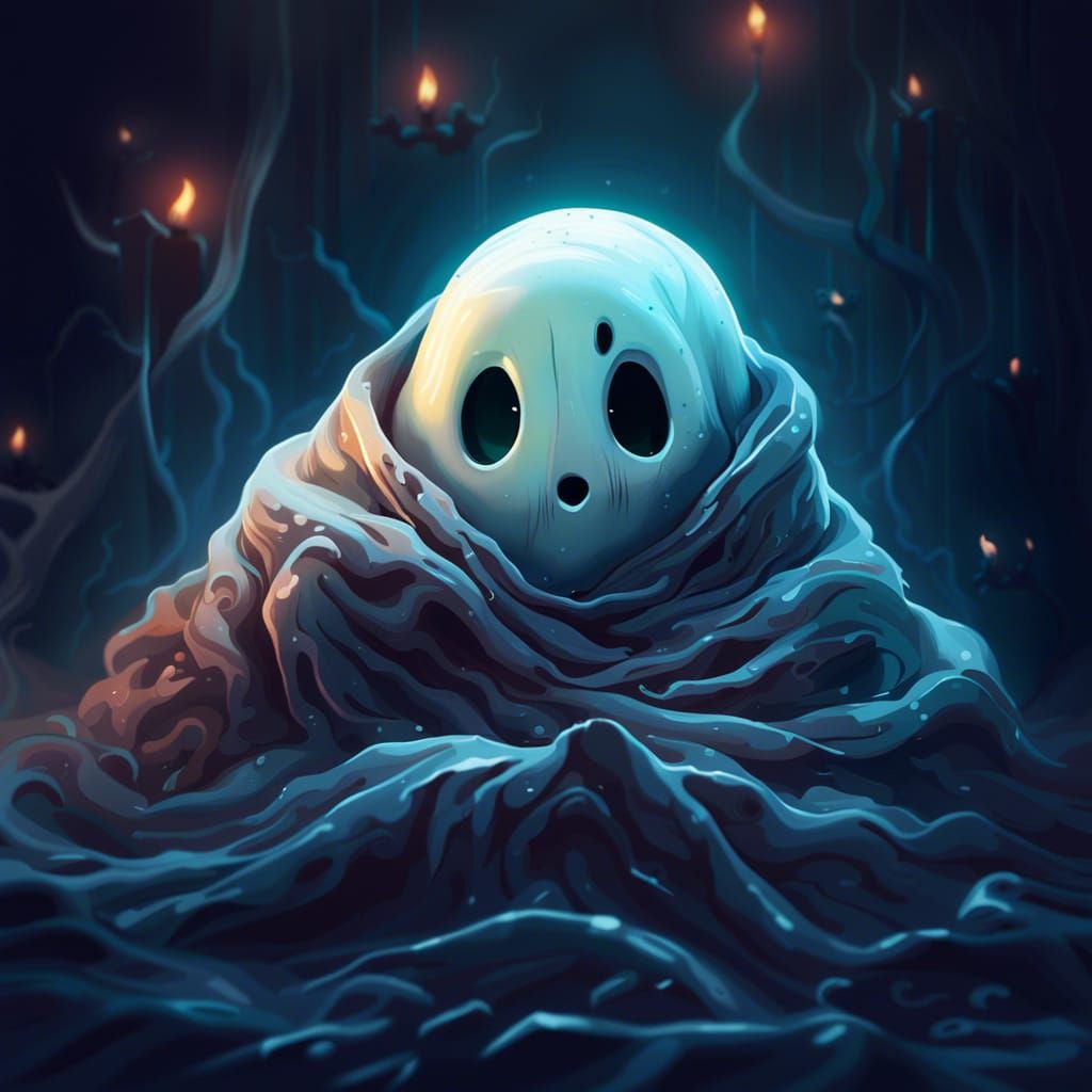 Scared Ghost Under Blanket: Moody Digital Illustration
