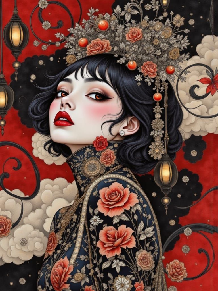 Ethereal Portrait of a Woman in Dark, Moody, Surrealist Styl...