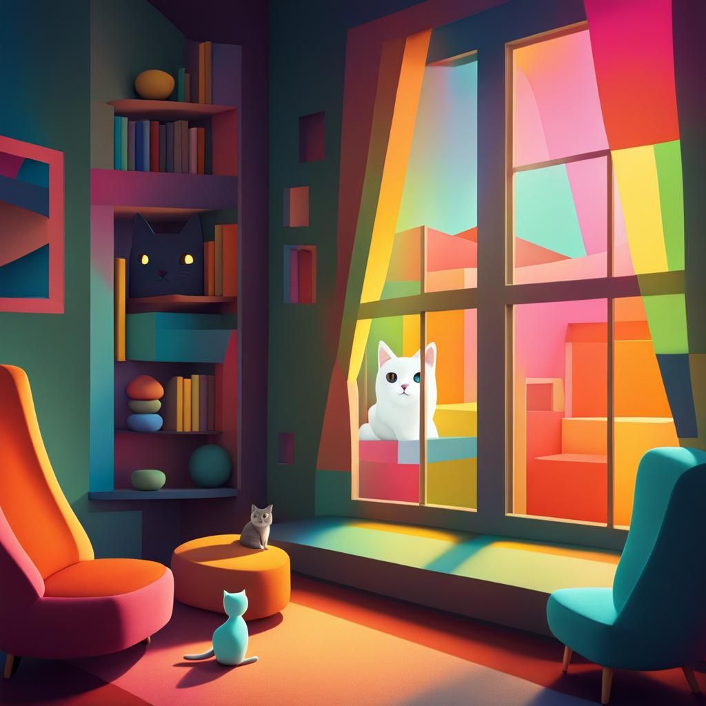 Ghost in Living Room: A Paul Klee Inspired Scene