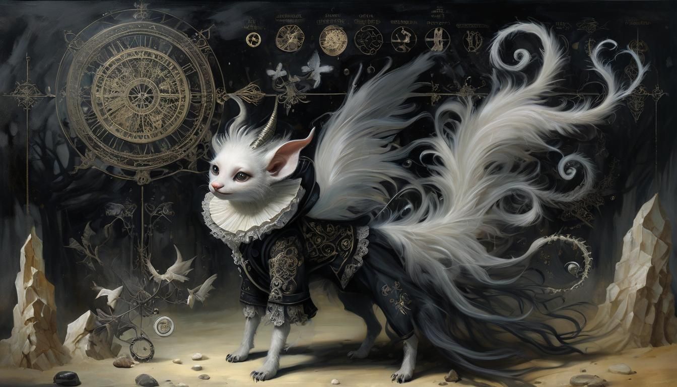 Gothic Bioluminescent Creature in Silver and Black