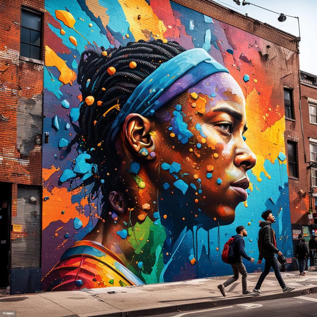 Hyperrealistic Citizens of Mural City in Splash Art Style