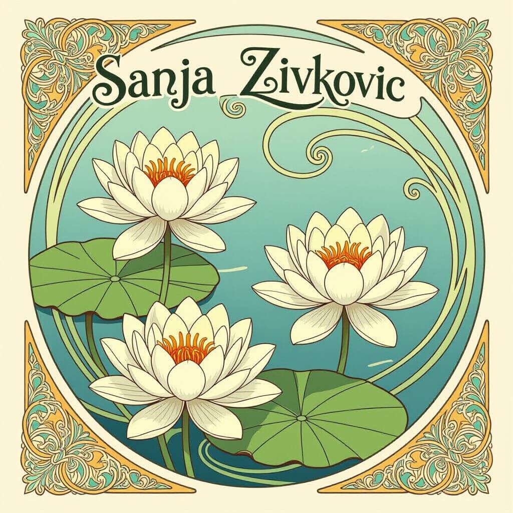 Art Nouveau Water Lilies Illustration in Flowing Lines