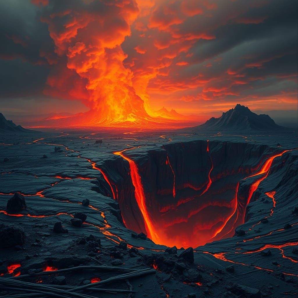 Desolate Lava Landscape in Dark Surrealist Style