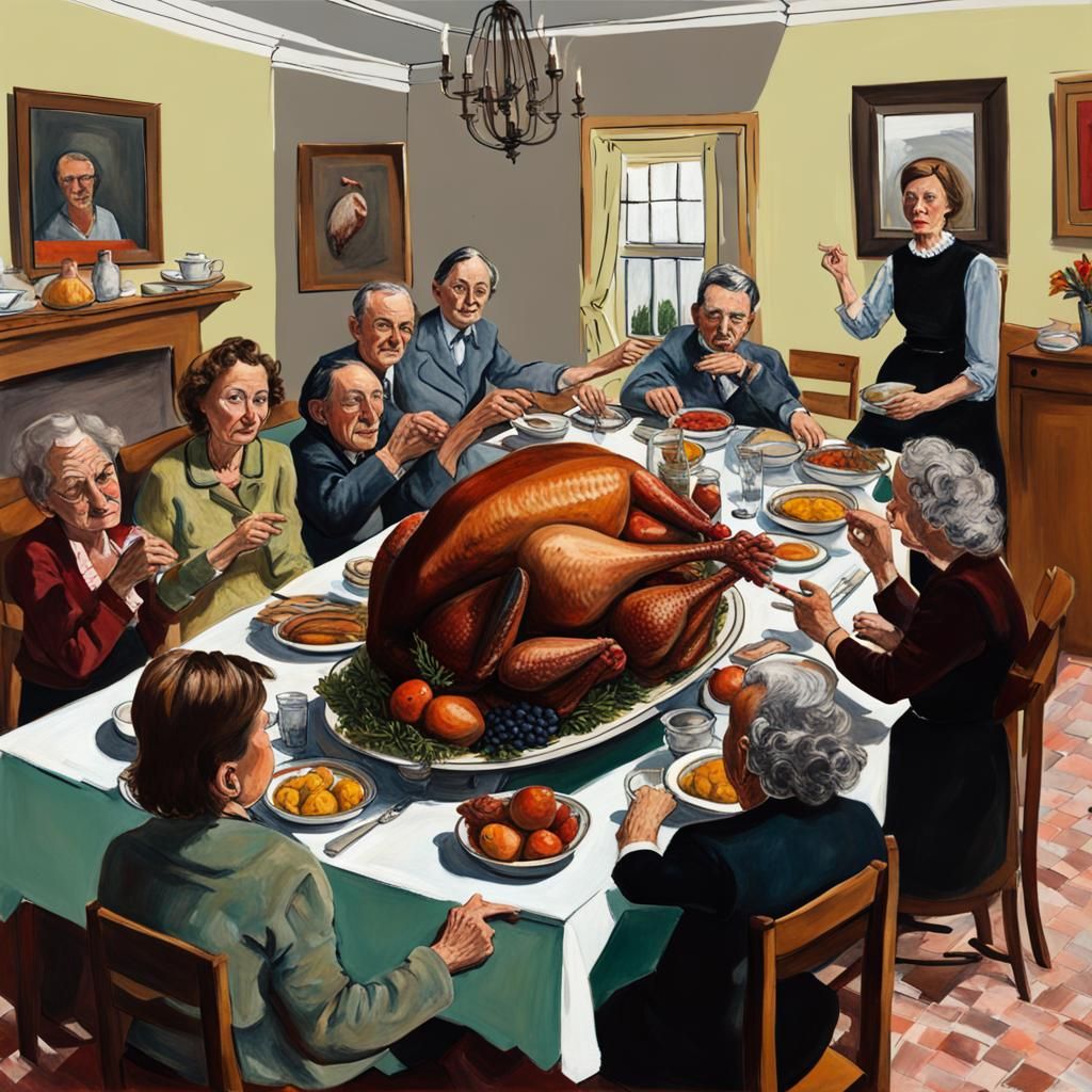 Accusatory Dinner: A Paula Rego Inspired Scene