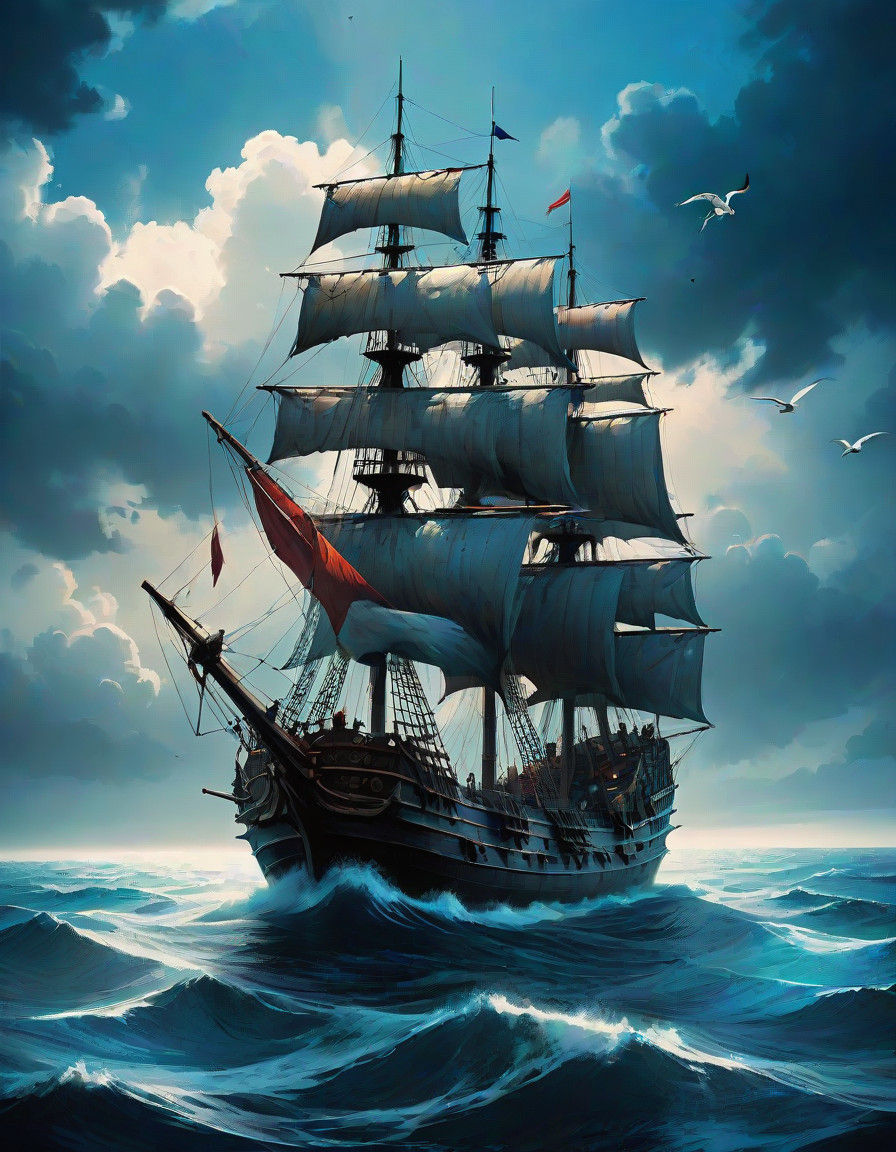 Vibrant 15th Century Galleon in Dreamy, Surreal Seascape