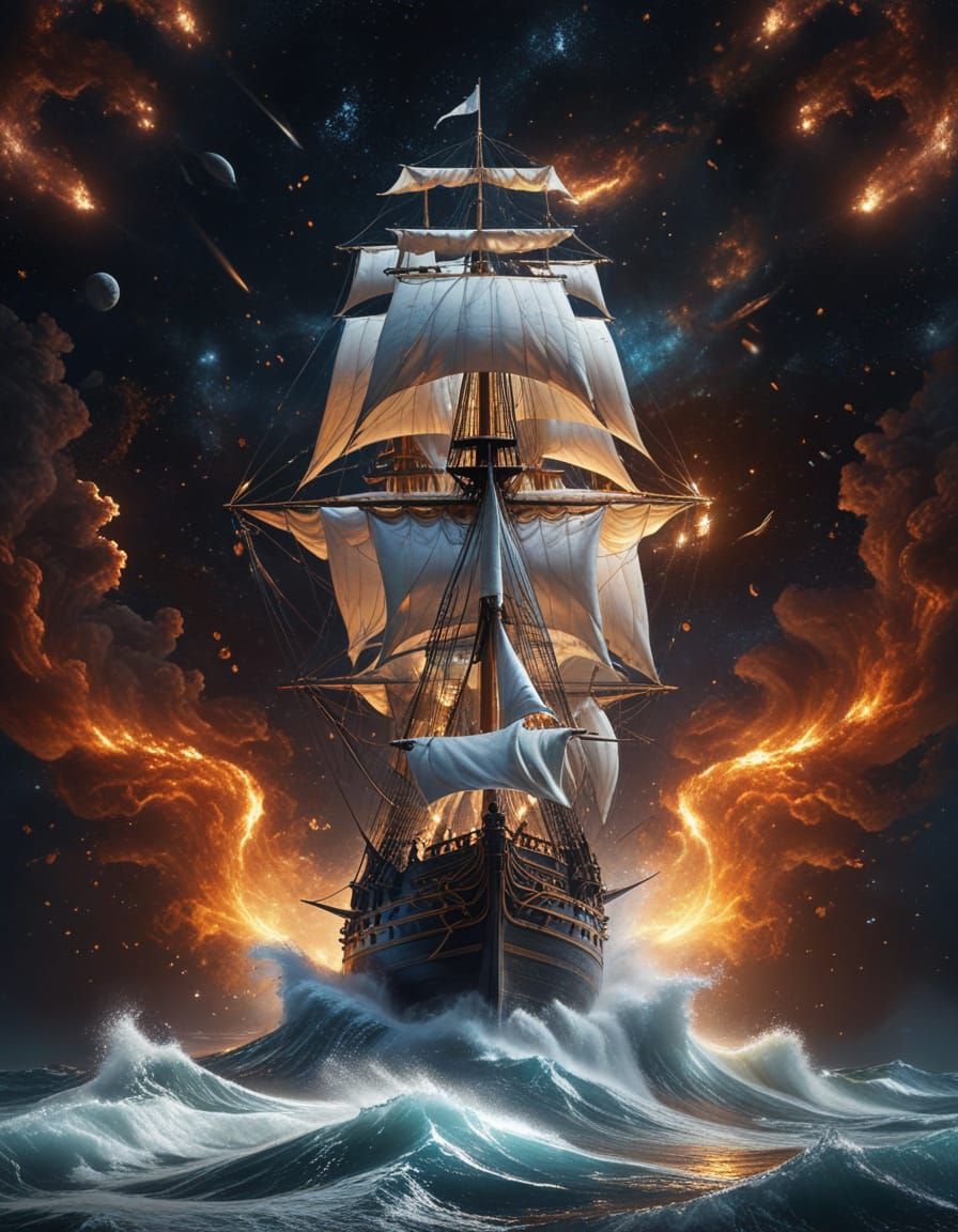 Majestic Stardust Ship Navigates Celestial Sea