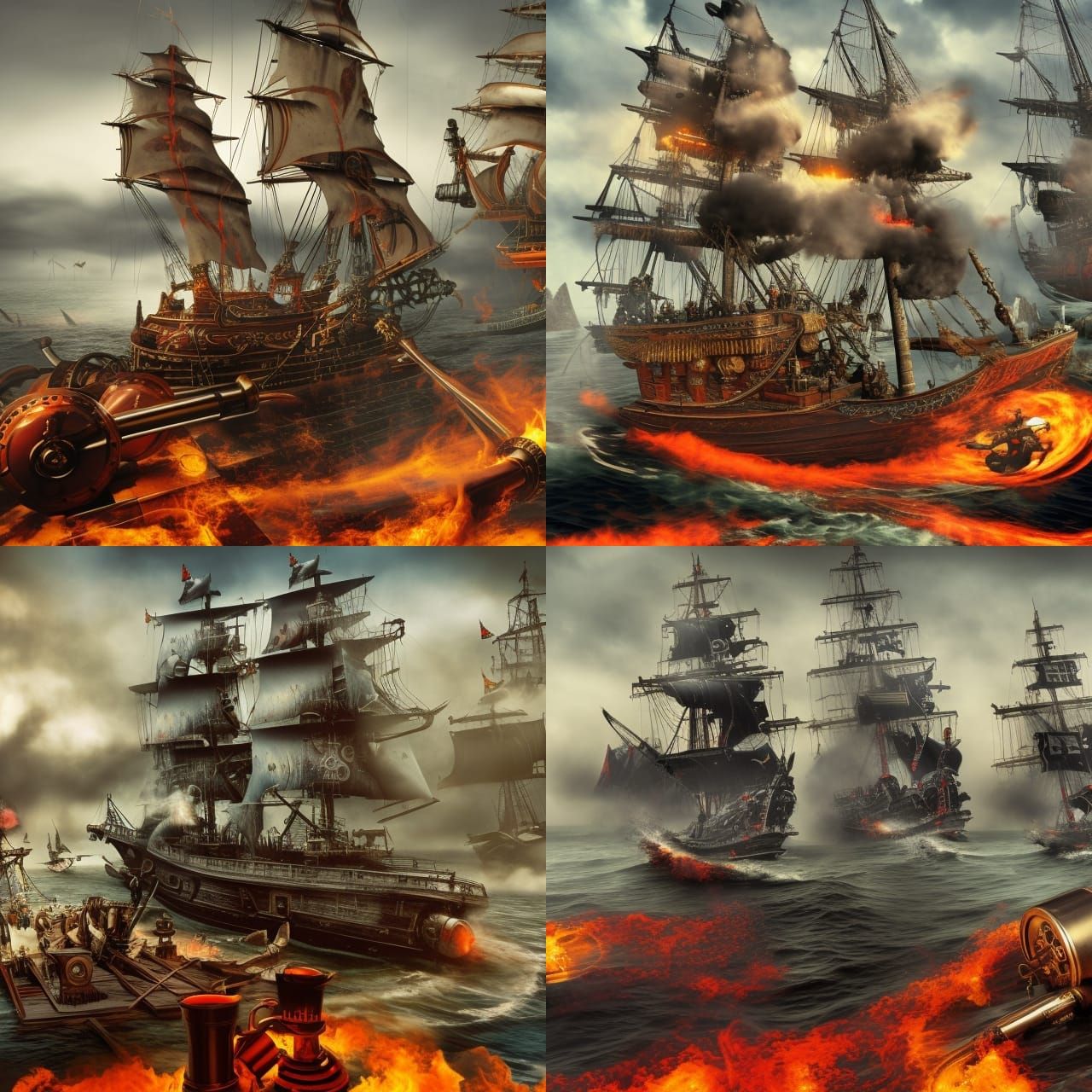 Pirate Ships Cannon Battle in Sinister Horror Style
