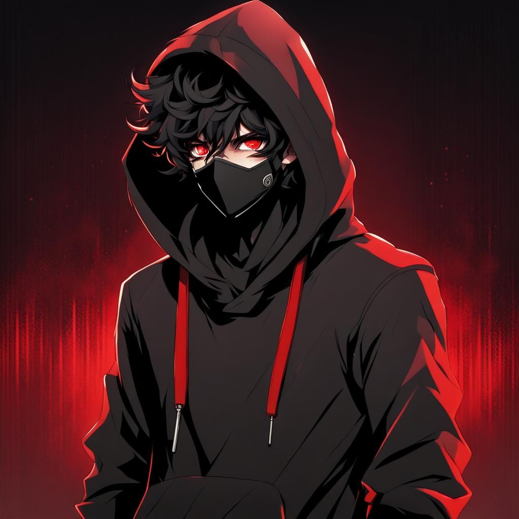 Anime Male with Mask and Red Hoodie