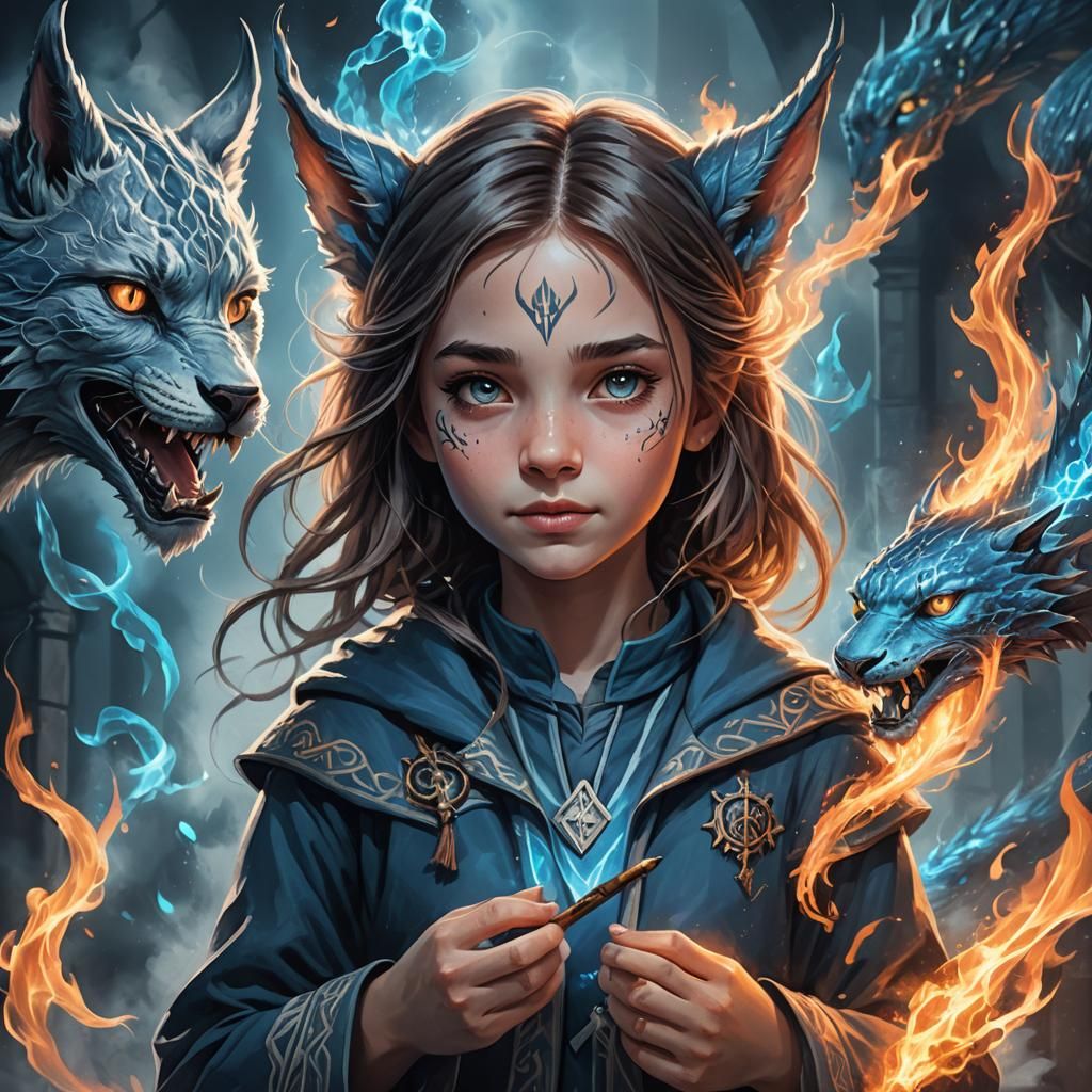 Girl with Dragon Patronus and Bioluminescent Tattoo