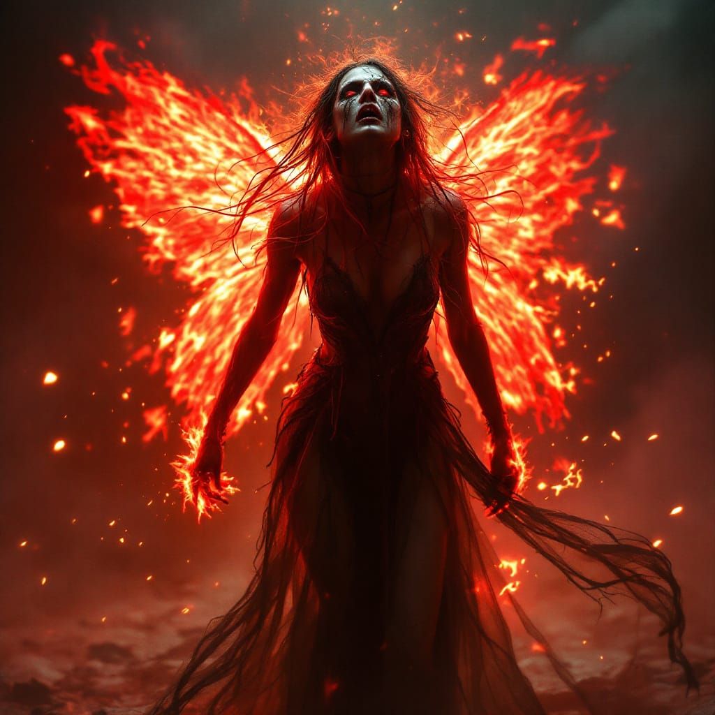 Furious Fairy with Fiery Wings and Red Aura