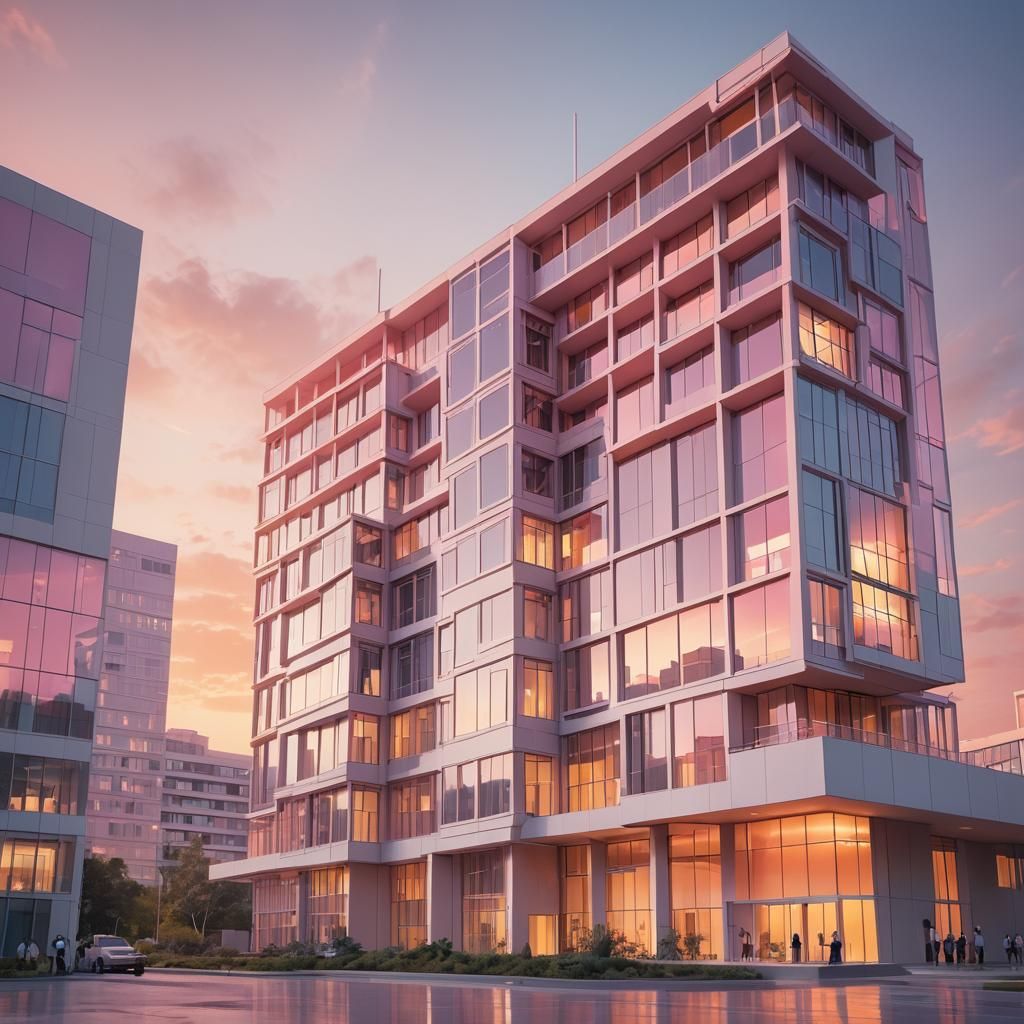 Futuristic Hospital at Sunset: Digital Matte Painting