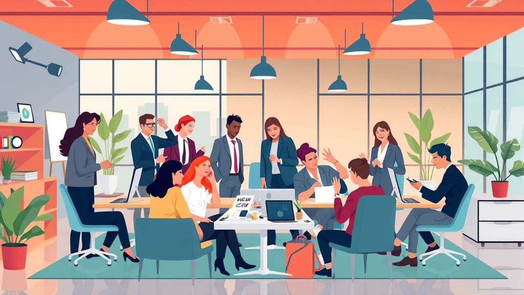 Diverse Team Thrives in Futuristic Office Environment