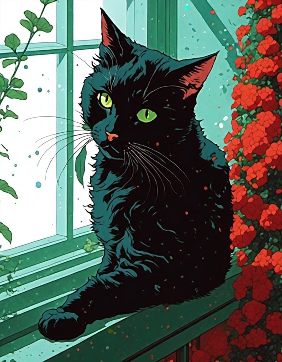 Ginger Tabby Cat in Studio Ghibli Noir Style