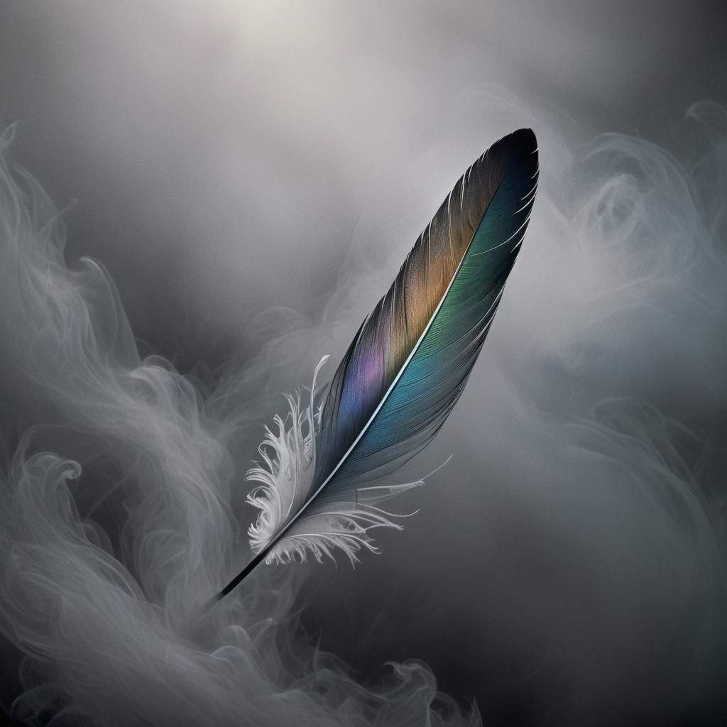 Surreal, Close-Up Portrait of a Glowing Iridescent Feather