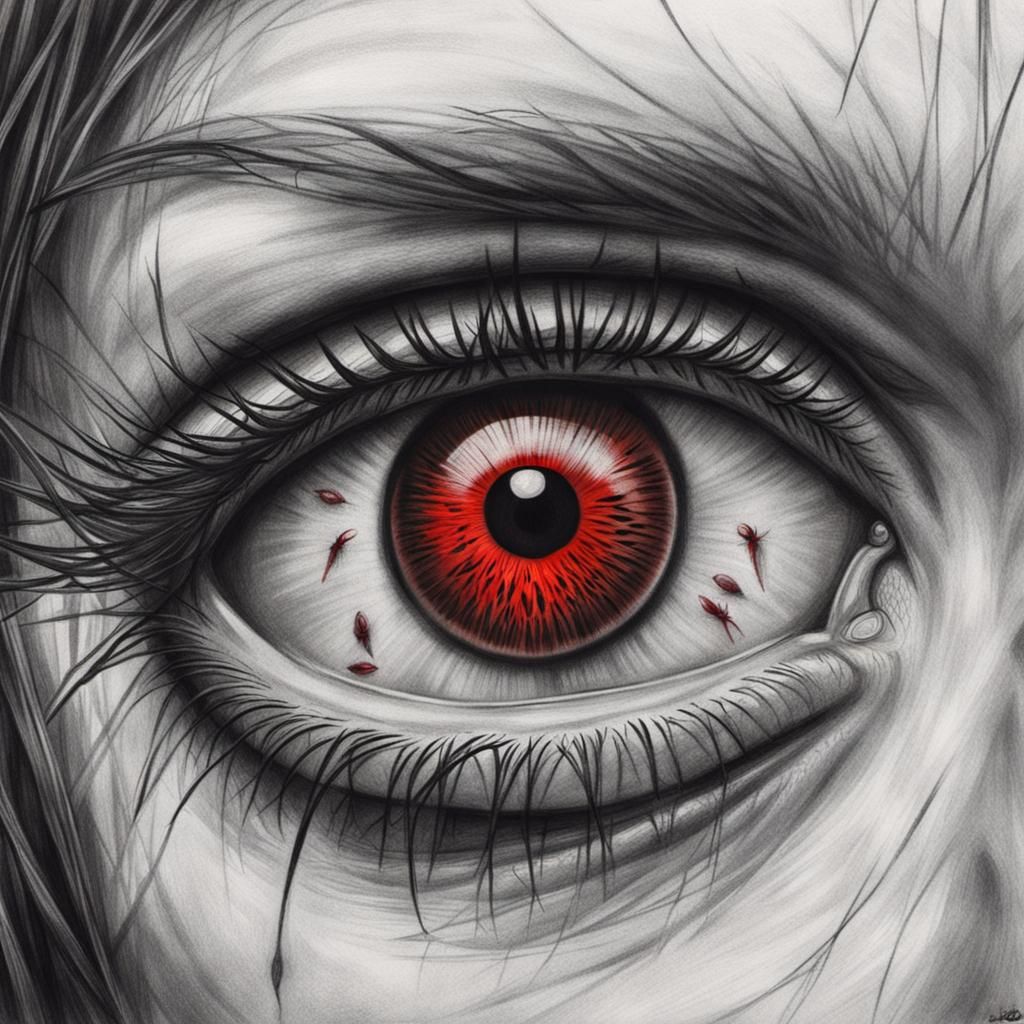 Graphite Drawing of Bloodshot Eye with Fly