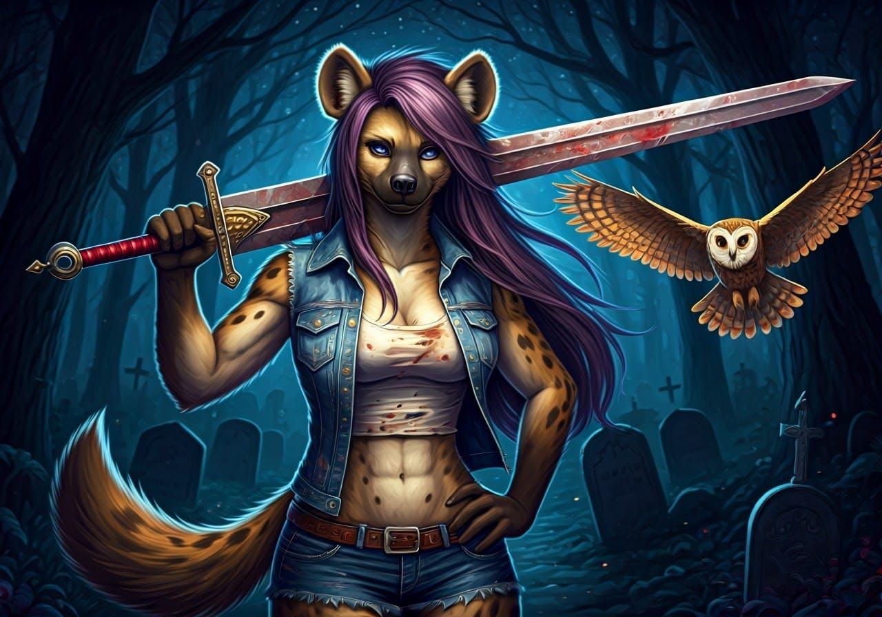 Mysterious Warrior Goddess in Moonlit Forest